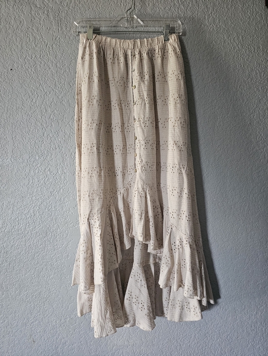 By Together Dresses & Skirts - By Together Cream Eyelet High-Low Ruffle Maxi Skirt